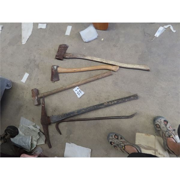 2 Axes, Sledge, Pick & Wrecking Bar
