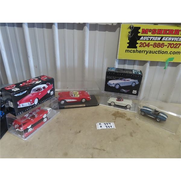 4 Toy Die Cast Cars- Thunderbird , 2 Corvettes, & Shelby Cobra