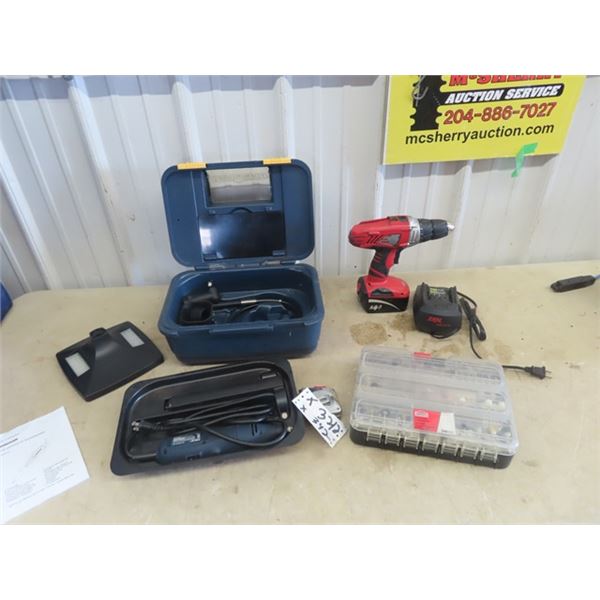 Mastercraft Dremel w Case & Accessories, 300 PC Dremel Attach, &  Skil 14.4 Cordless Drill