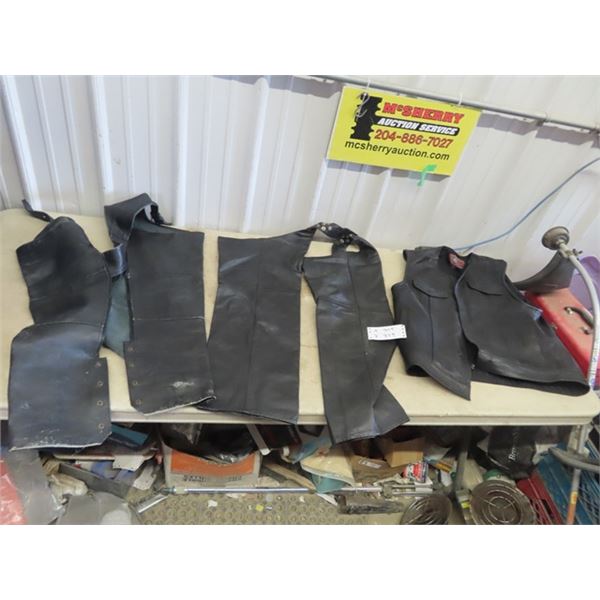 Leather Vest - Large, 2 Sets Leather Chaps, Leather Jacket XL, Honda Leather Jacket - Size 46