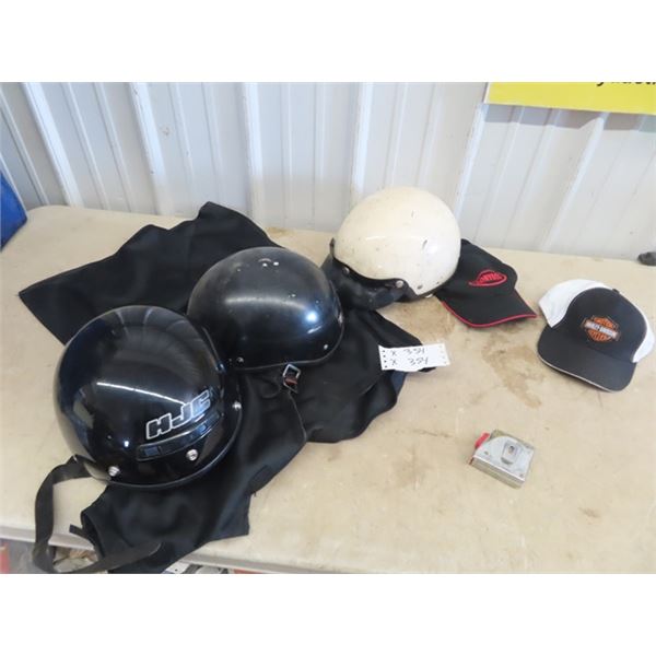 3 Motorcycle Helmets, Harley Hat & Carry On