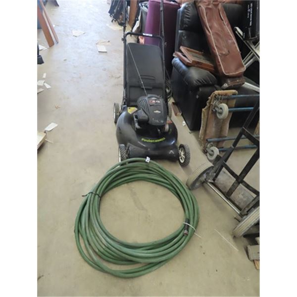 Poulan 4.75 HP - 21" Push Gas Mower w Bagger & Rubber Garden Hose