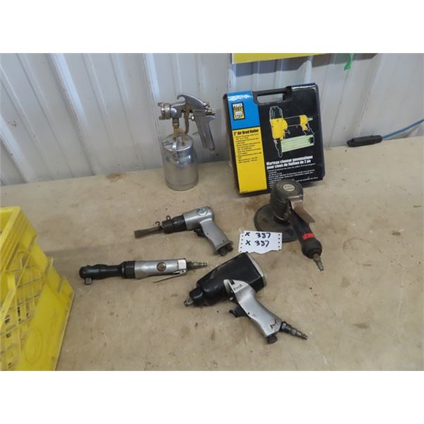 Air Tools- 2" Brad Nailer, Paint Sprayer, Impact Chisel, 1/2" Impact Gun, 1/2" Ratchet, 6" Sander