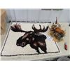 Image 1 : Moose Rug Art, & Moose Ornament 28" X 32"