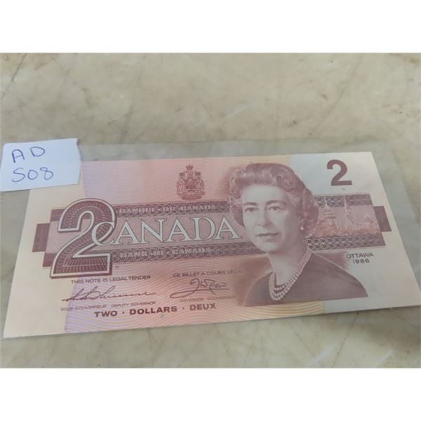 1986 Cdn 2 Dollar Bill