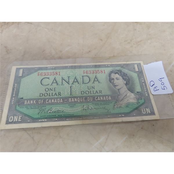 1954 Cdn 1 Dollar Bill