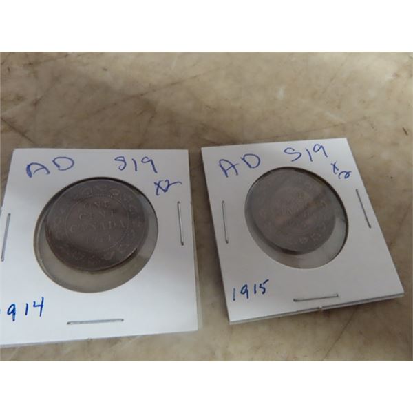 2 Canadian 1 Cent -1) 1914 & 1) 1915