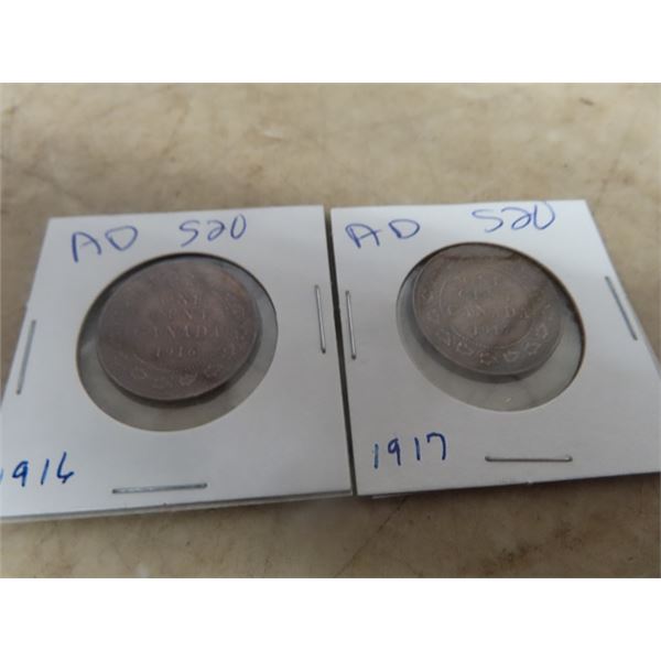 2 Canadian 1 Cent 1) 1916 & 1) 1917