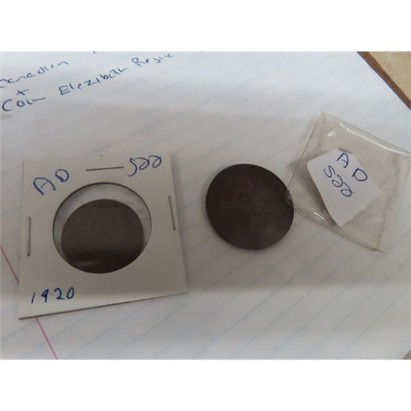 Canadian 1 Cent 1920 & Elezabeth Regina Coronation MCMLIII Coin