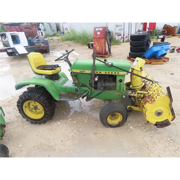 JD 140 R Mower w Snowblower Attach- Needs Engine Repair Blown Piston