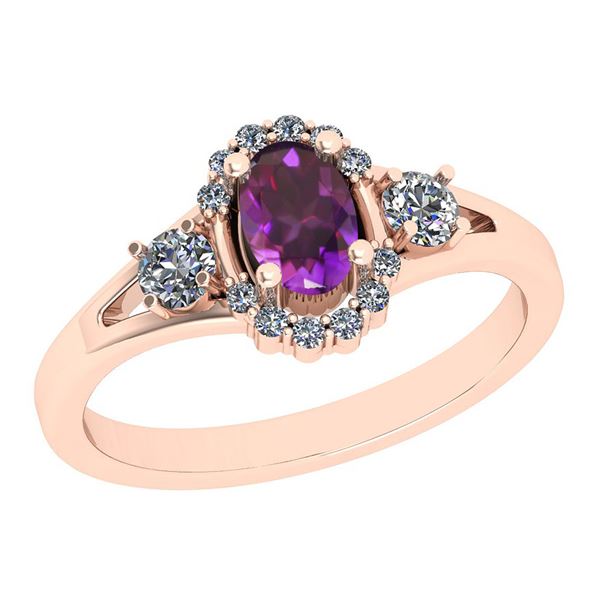 Certified 0.79 Ctw i2/i3 Amethyst And Diamond 10K Rose