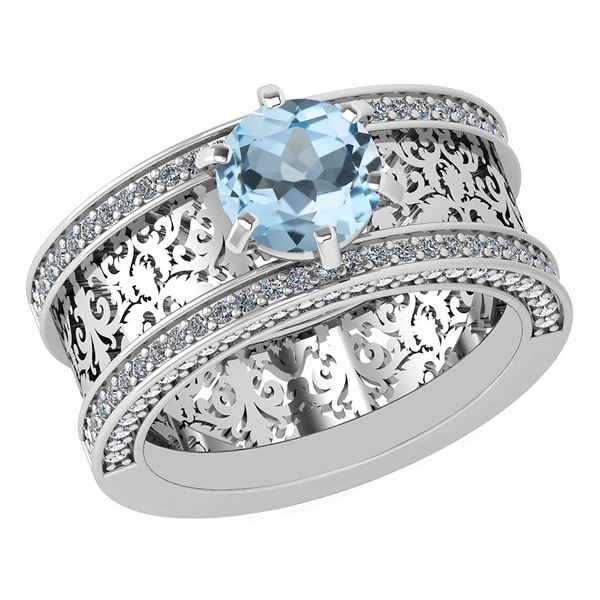 Certified 1.79 Ctw Aquamrine And Diamond Wedding/Engage