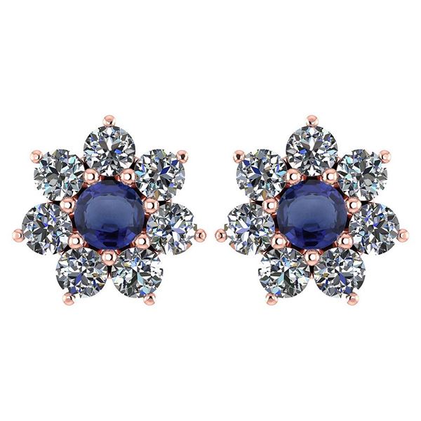 Certified 1.86 Ctw Blue Sapphire And Diamond 18K Rose G