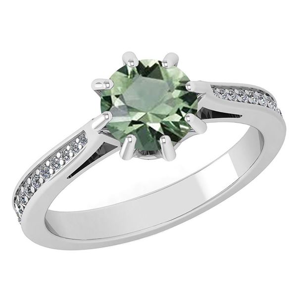 Certified 1.14 Ctw Green Amethyst And White Diamond Wed