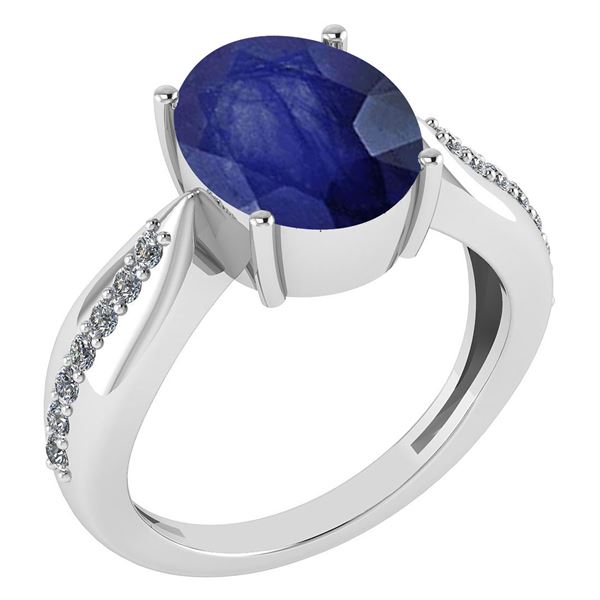 Certified 5.30 Ctw Blue Sapphire And Diamond VS/SI1 Rin