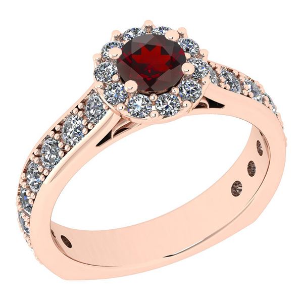 Certified 1.58 Ctw I2/I3 Garnet And Diamond 14K Rose Go