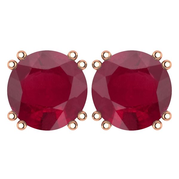 Certified 6.00 Ctw Genuine Ruby 14K Rose Gold Stud Earr