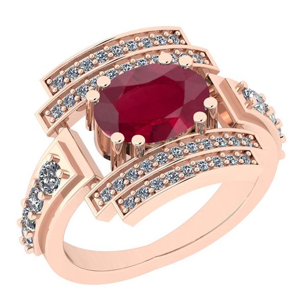 Certified 2.56 Ctw I2/I3 Ruby And Diamond 14K Rose Gold