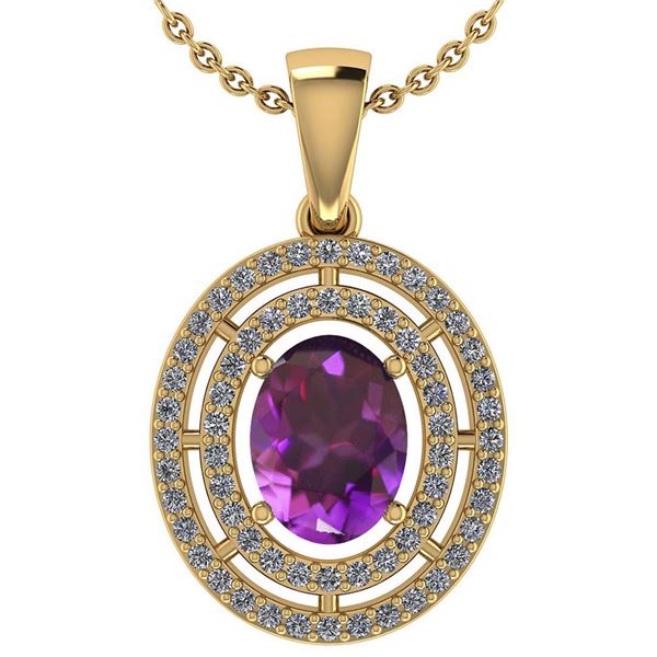 Certified 1.56 CTW Amethyst And Diamond 14k Yellow Gold