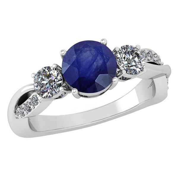 Certified 1.86 Ctw Blue Sapphire And Diamond VS/SI1 3 S