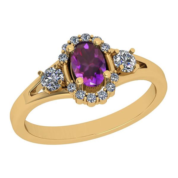 Certified 0.79 Ctw i2/i3 Amethyst And Diamond 10K Yello