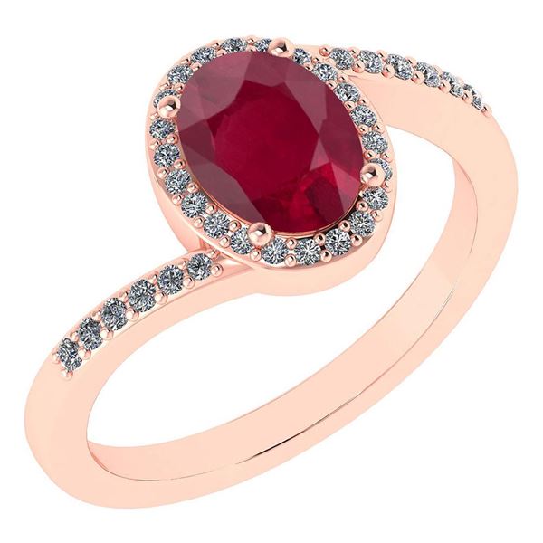 Certified 1.44 Ctw Ruby And Diamond 14k Rose Gold Halo