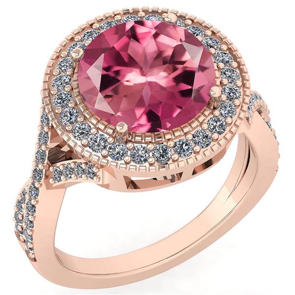 Certified 4.13 Ctw Pink Tourmaline And Diamond VS/SI1 E