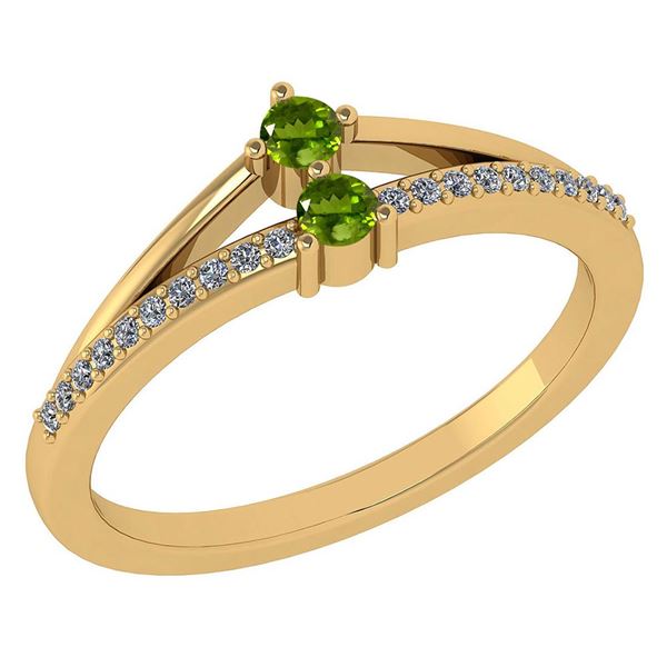 Certified 0.22 Ctw Peridot And Diamond 14k Yellow Gold