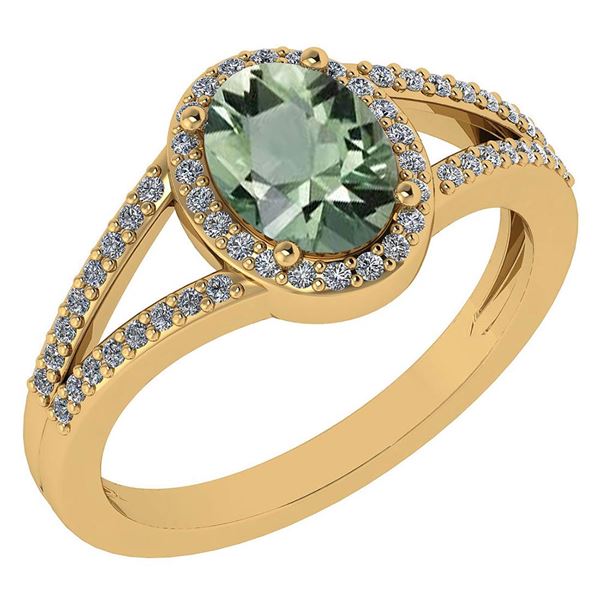 Certified 1.52 Ctw Green Amethyst And Diamond 14k Yello
