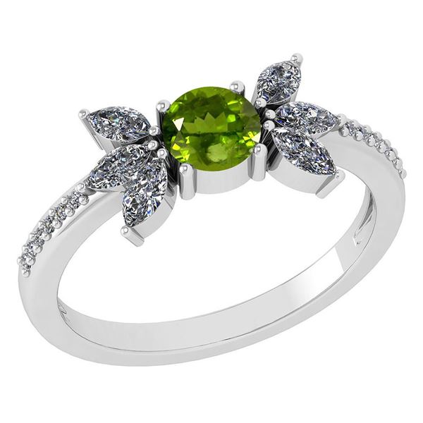 Certified 1.11 Ctw Peridot And Diamond 14k White Gold H