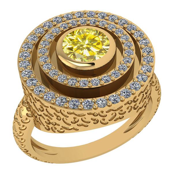 Certified 0.87 Ctw Treated Fancy Yellow Diamond And Whi