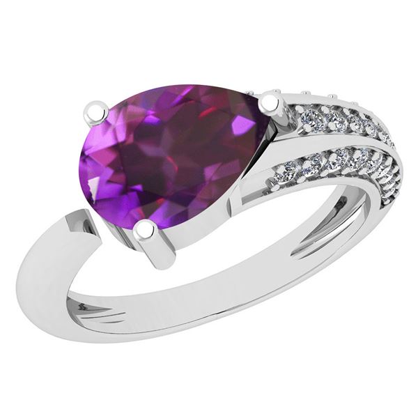 Certified 1.54 Ctw Amethyst And Diamond VS/SI1 Ring 14k