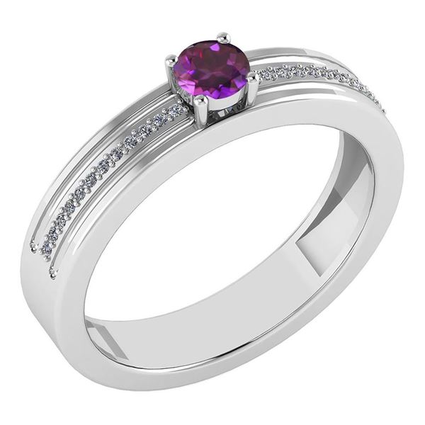 Certified 0.29 Ctw Amethyst And Diamond 14k White Gold