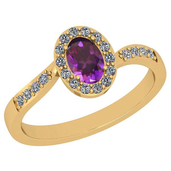 Certified 0.67 Ctw I2/I3 Amethyst And Diamond 10K Yello