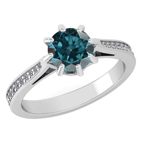 Certified 0.99 Ctw Treated Fancy Blue Diamond And White