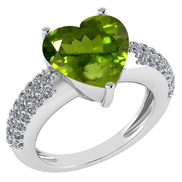 Certified 5.31 Ctw Peridot And Diamond VS/SI1 Ring 18K