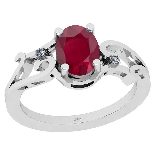 Certified 1.28 Ctw I2/I3 Ruby And Diamond 14K White Gol