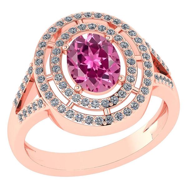 Certified 1.66 Ctw Pink Tourmaline And Diamond 14k Rose
