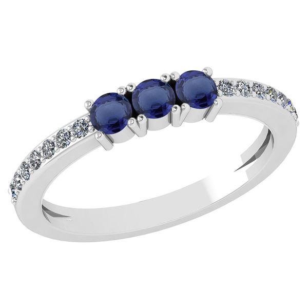 Certified 0.23 Ctw Blue Sapphire And Diamond 18k White