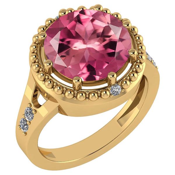 Certified 3.65 Ctw Pink Tourmaline And Diamond VS/SI1 H