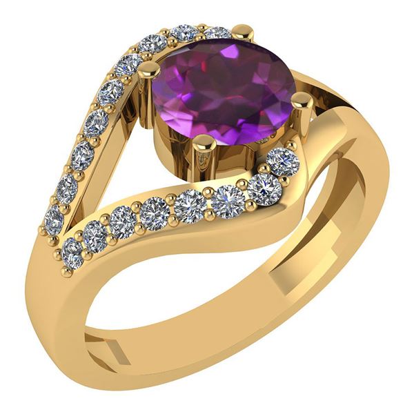 Certified 1.07 Ctw Amethyst And Diamond VS/SI1 Ring 14K