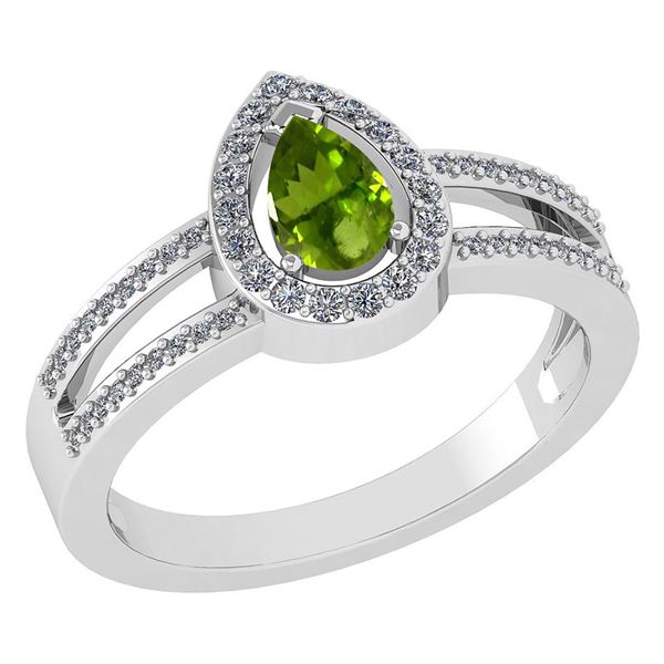 Certified 0.74 CTW Peridot And Diamond 14k White Gold H