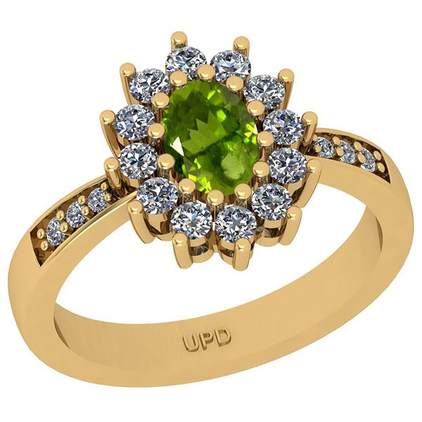 Certified 1.23 Ctw I2/I3 Peridot And Diamond 10K Yellow
