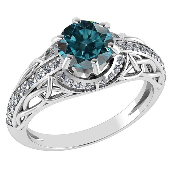Certified 1.43 Ctw Treated Fancy Blue Diamond And White