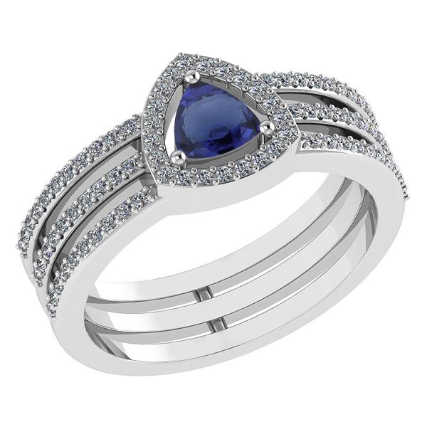 Certified 0.91 Ctw Blue Sapphire And Diamond 14k White