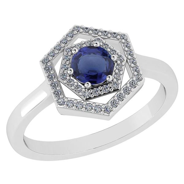 Certified 0.69 Ctw Blue Sapphire And Diamond Platinum H