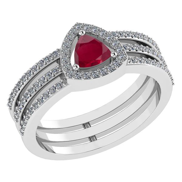 Certified 0.91 Ctw Ruby And Diamond 14k White Gold Halo