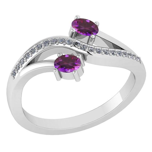 Certified 0.53 Ctw Amethyst And Diamond 14k White Gold