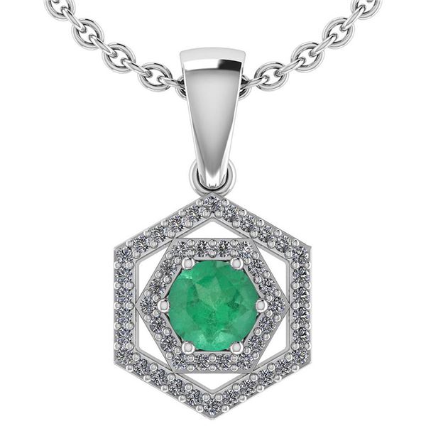 Certified 0.69 Ctw Emerald And Diamond Platinum Halo Pe