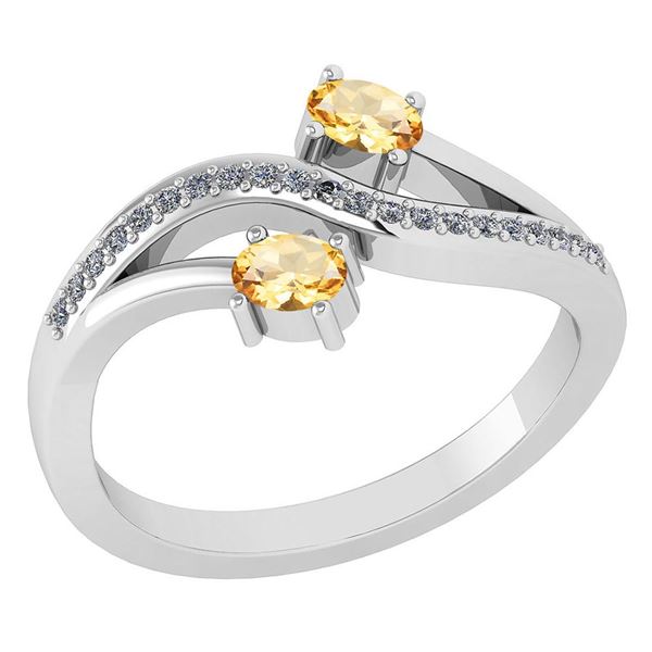 Certified 0.53 Ctw Citrine And Diamond 14k White Gold H
